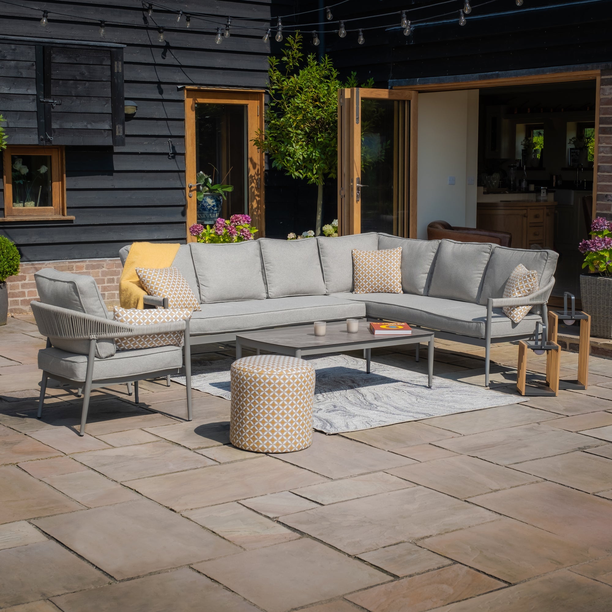 Adelaide Rope Weave Large Corner Sofa Set With Armchair - Cool Linen