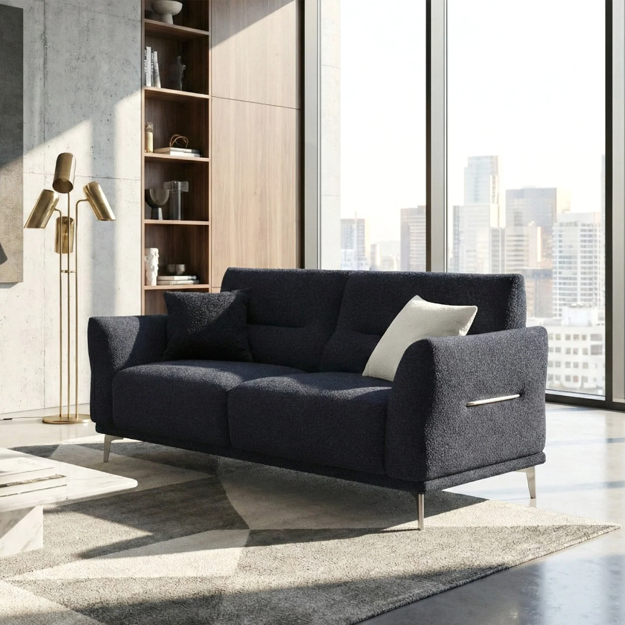 Aveline 2-Seater Sofa in Black Lux Boucle