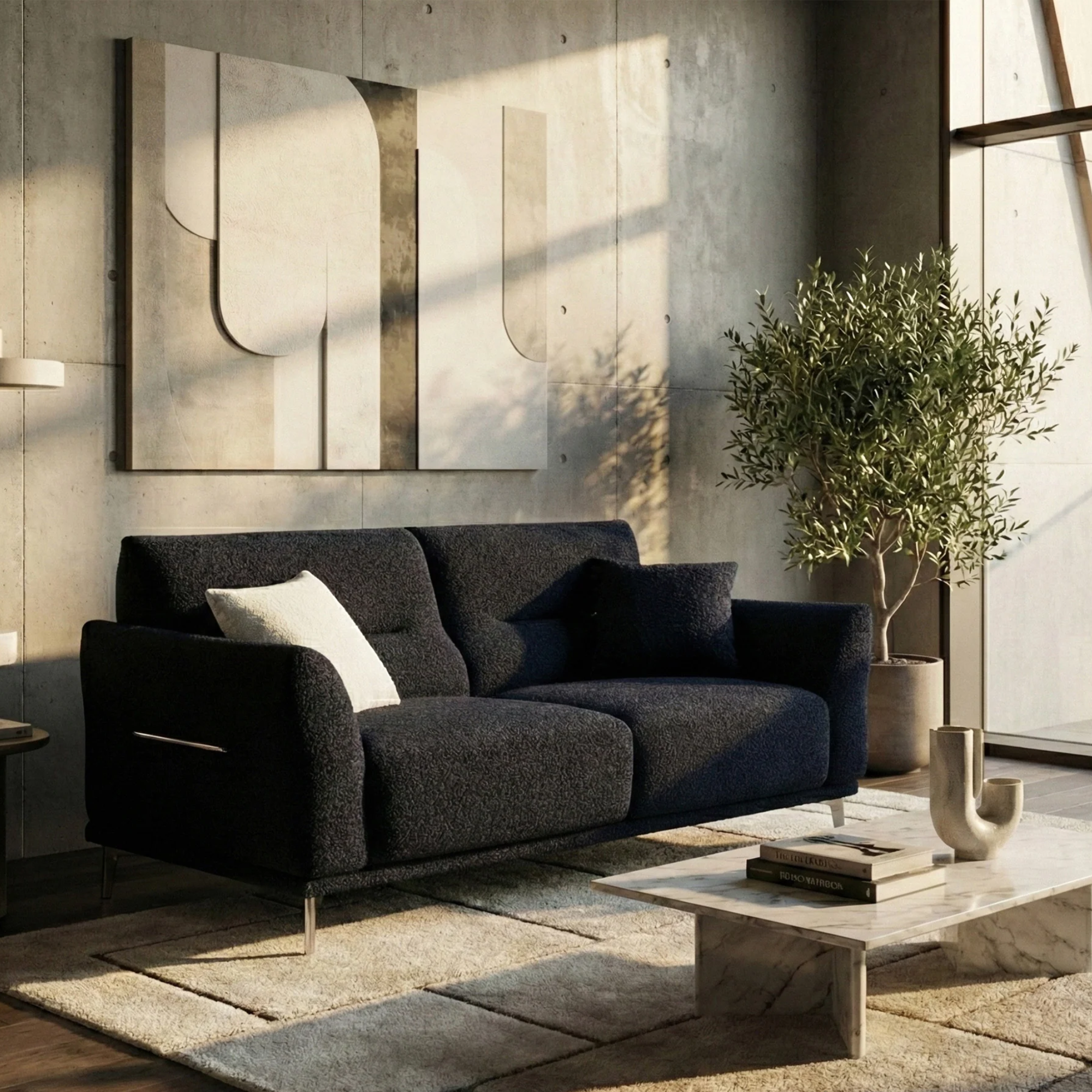 Aveline 2-Seater Sofa in Black Lux Boucle
