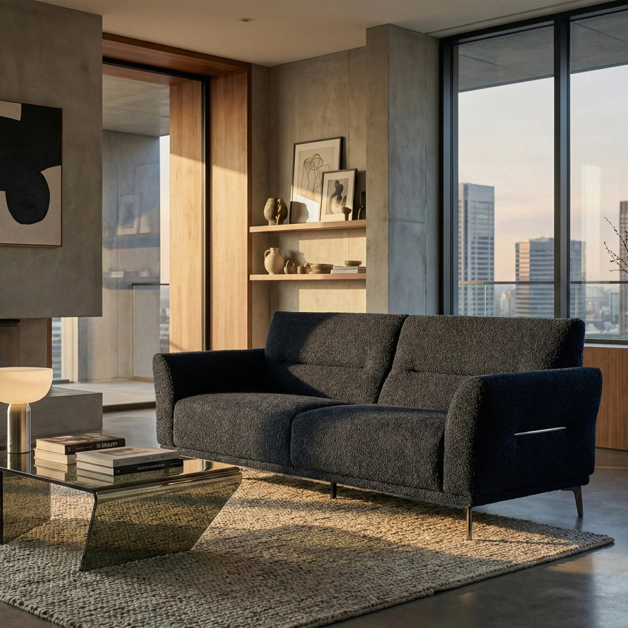 Aveline 3-Seater Sofa in Black Lux Boucle