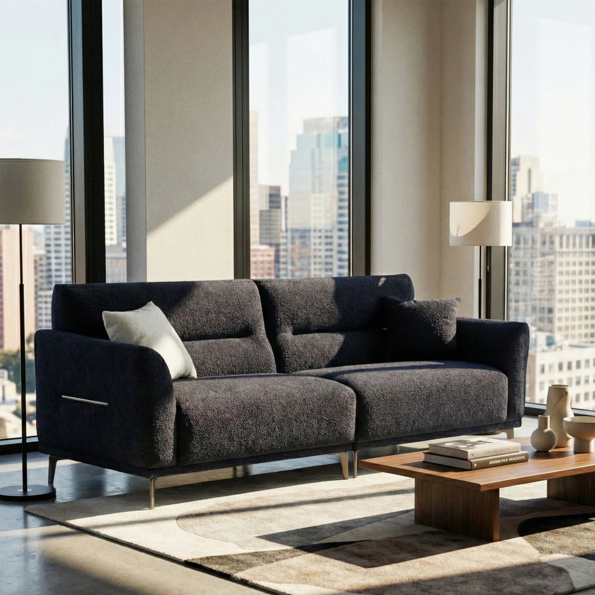 Aveline 4-Seater Sofa in Black Lux Boucle